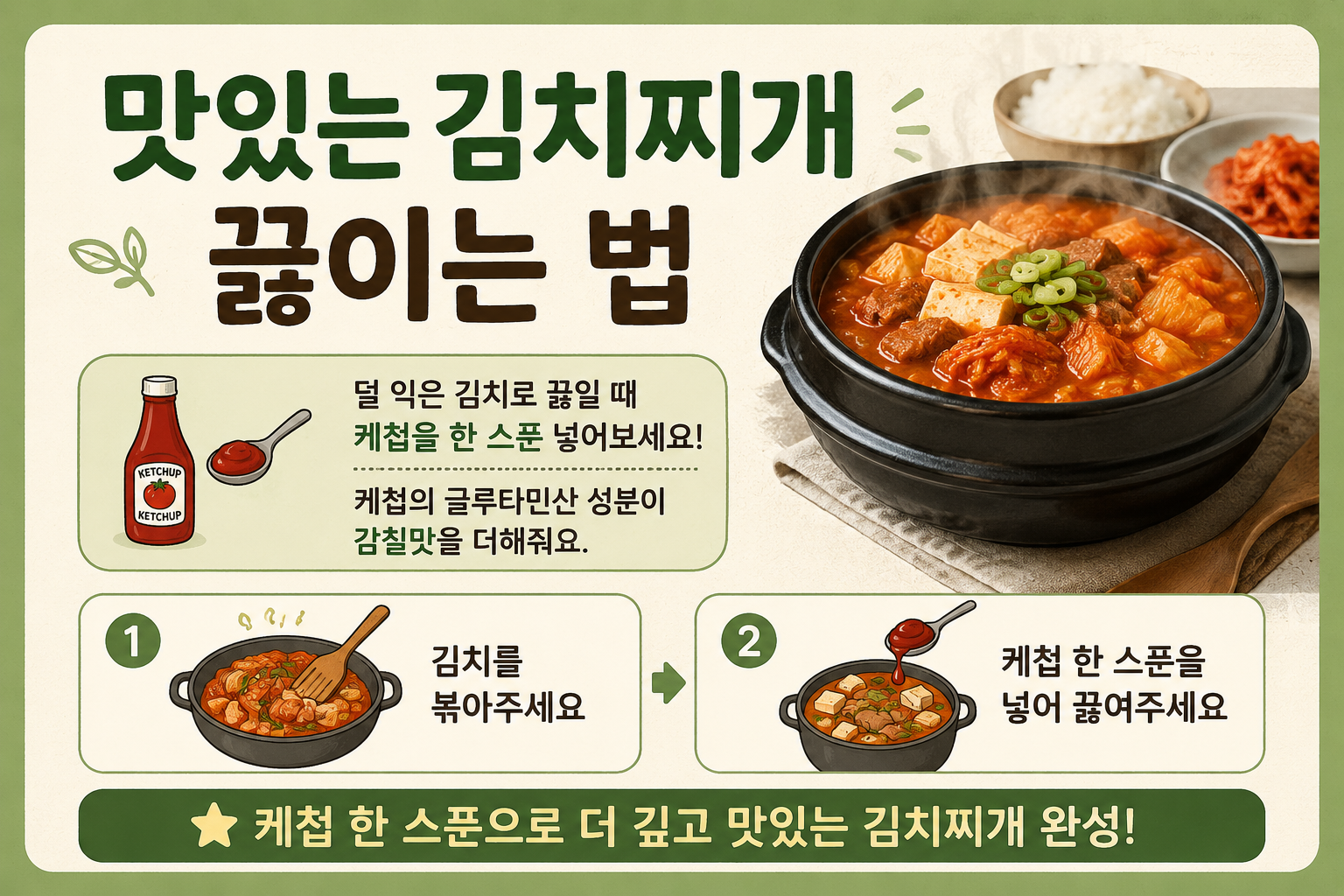 덜 익은 김치도 묵은지 맛! 케첩 한 스푼 김치찌개 끓이는 법