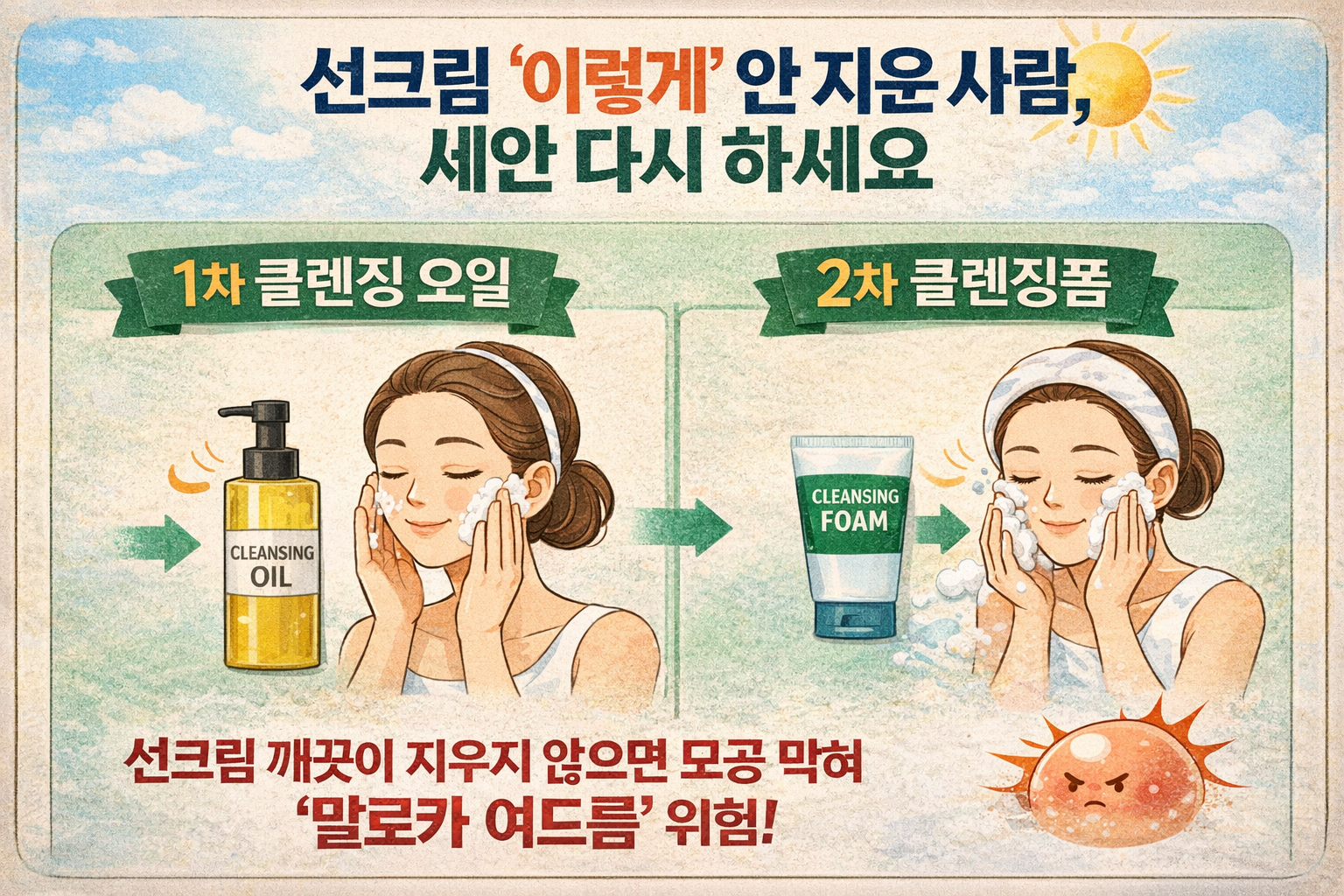 선크림만 발랐는데 물세안? 여드름 부르는 세안법, 워터프루프는 이중세안 필수