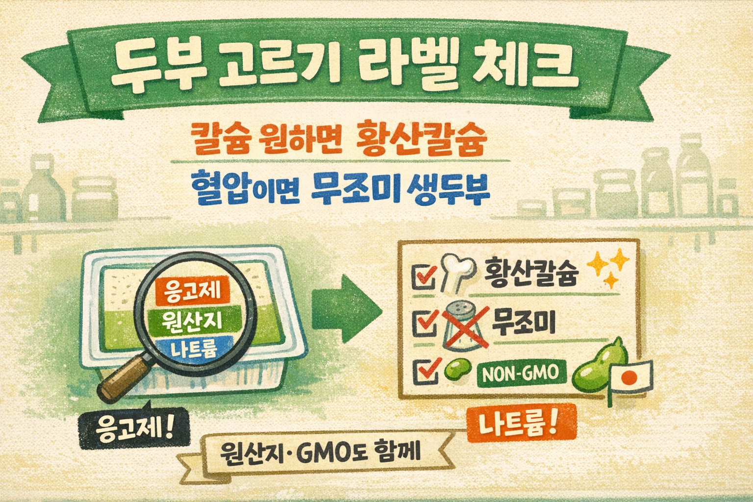 두부 고를 때 꼭 확인할 3가지: 응고제(황산칼슘)·콩 원산지·나트륨