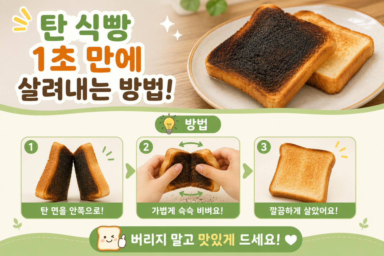 탄 식빵 버리지 마세요 두 장만 비비면 까만 부분이 싹 떨어집니다
