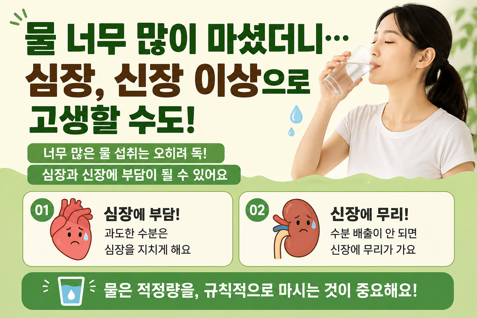 물 많이 마시면 무조건 좋다? 심장·신장 망가질 수 있는 위험 신호