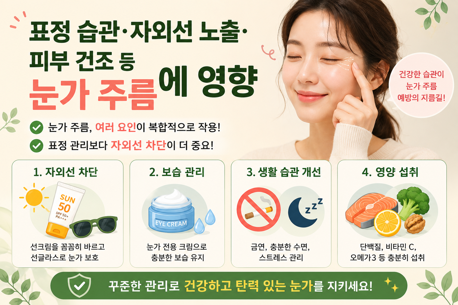 눈가 주름 원인, 눈웃음보다 자외선 차단이 더 중요한 이유