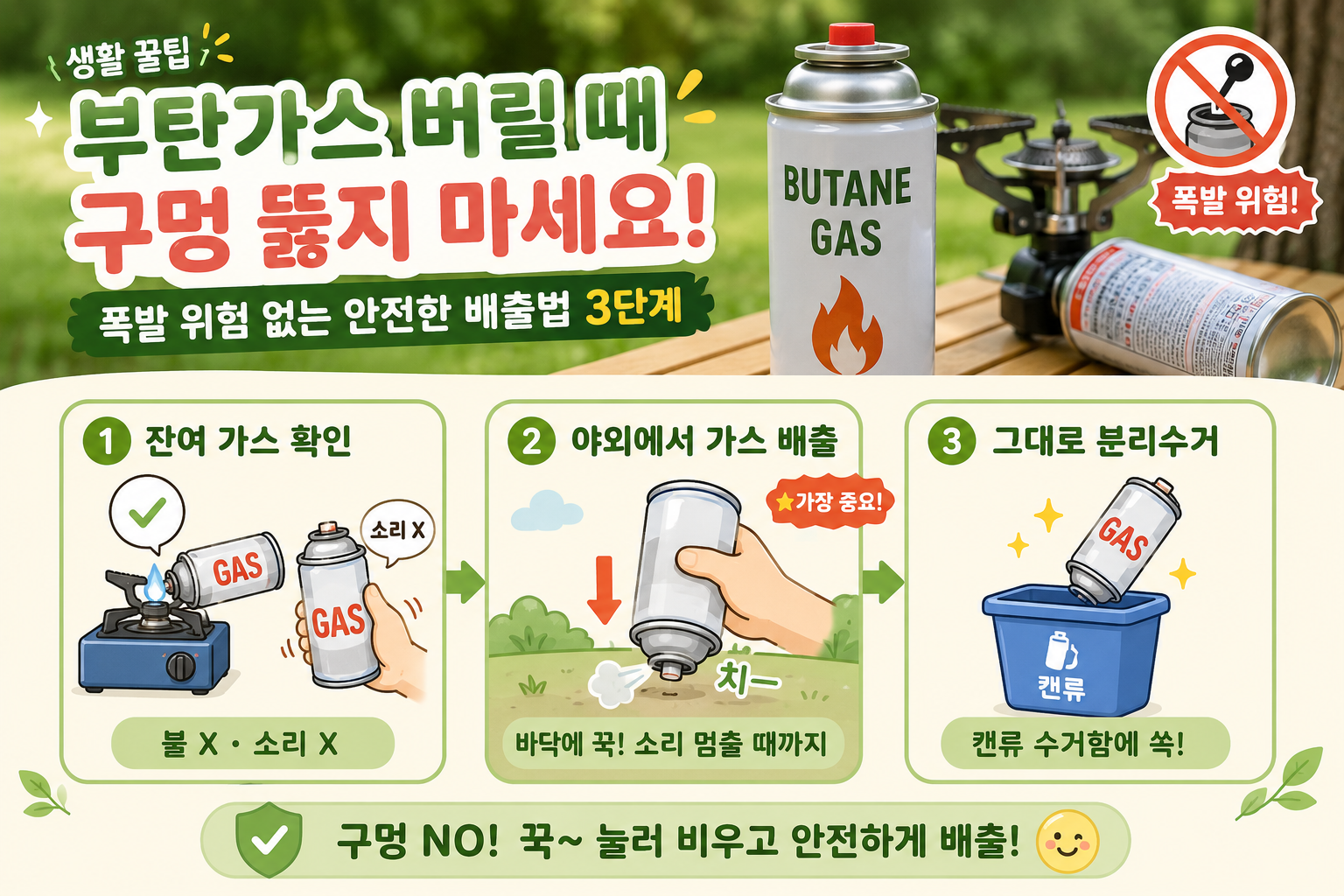 부탄가스 버릴 때 구멍 뚫지 마세요! 폭발 막는 안전 배출 3단계