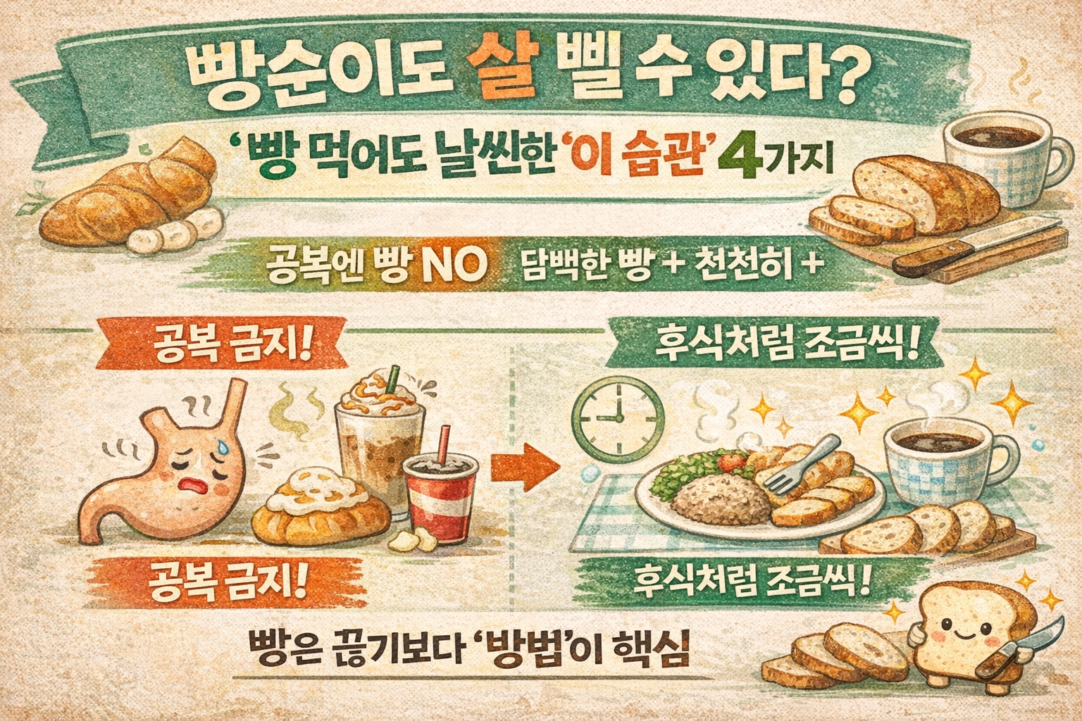 빵 끊지 말고 ‘이렇게’ 먹어라: 공복 금지·크림빵 피하기·잘게 나눠 천천히…빵 먹고도 살 빠지는 습관 4가지