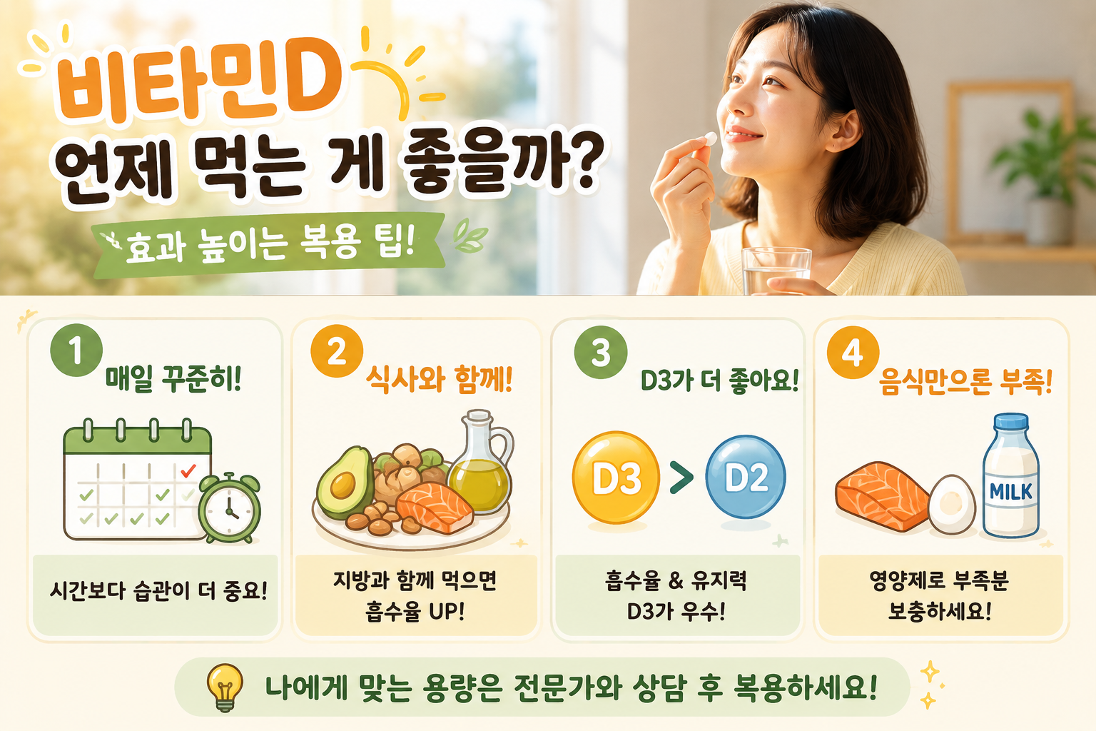 비타민D 언제 먹어야 좋을까? 시간보다 중요한 흡수율의 비밀