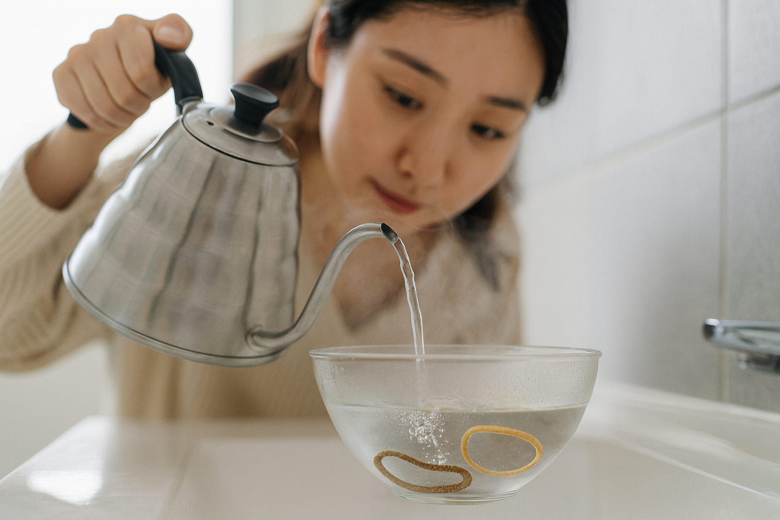 늘어난 머리끈 고무줄 복원법: 뜨거운 물로 원래 모양 되찾기