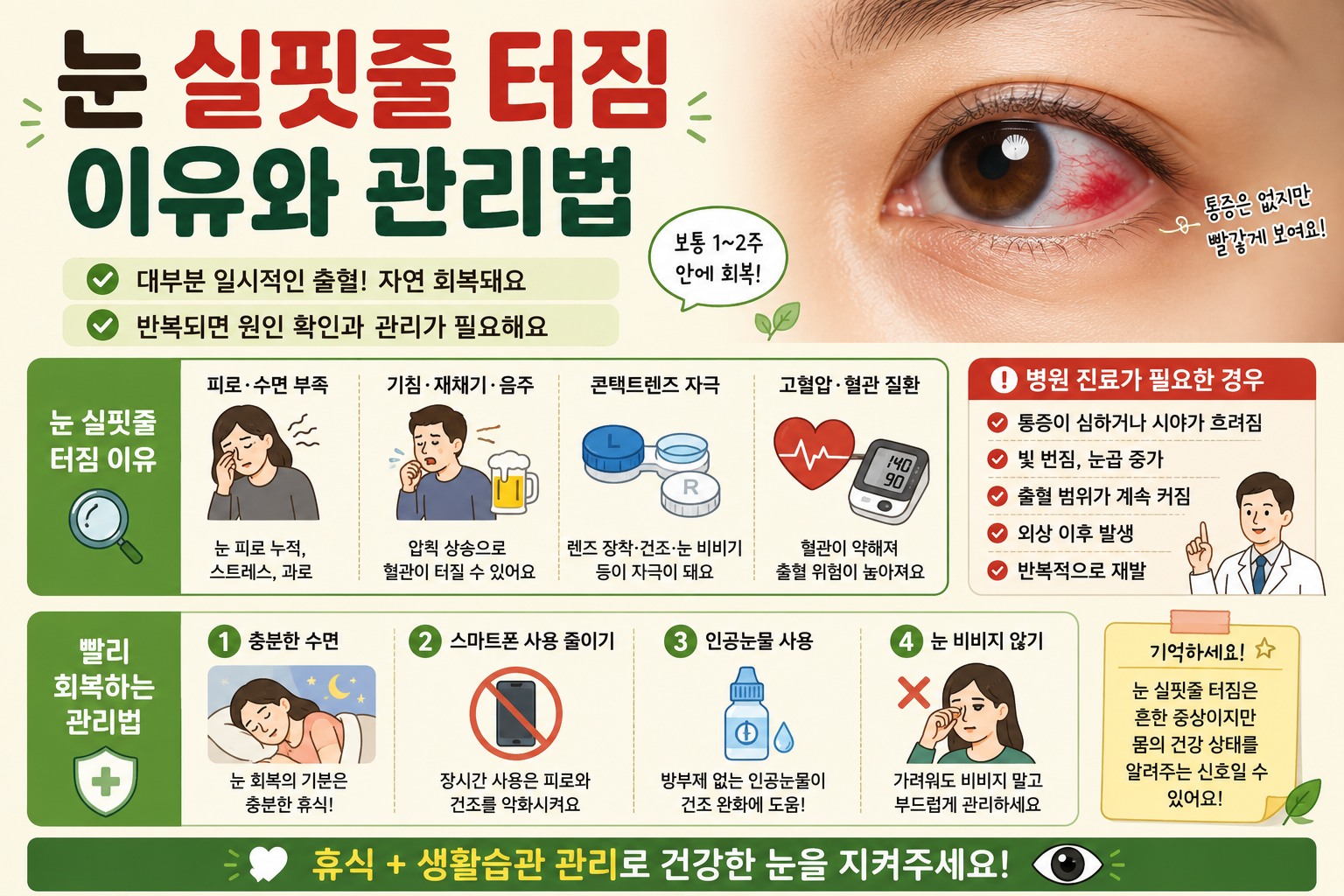 눈 실핏줄 터짐 그냥 둬도 될까? 결막하출혈 원인과 병원 가야 할 신호