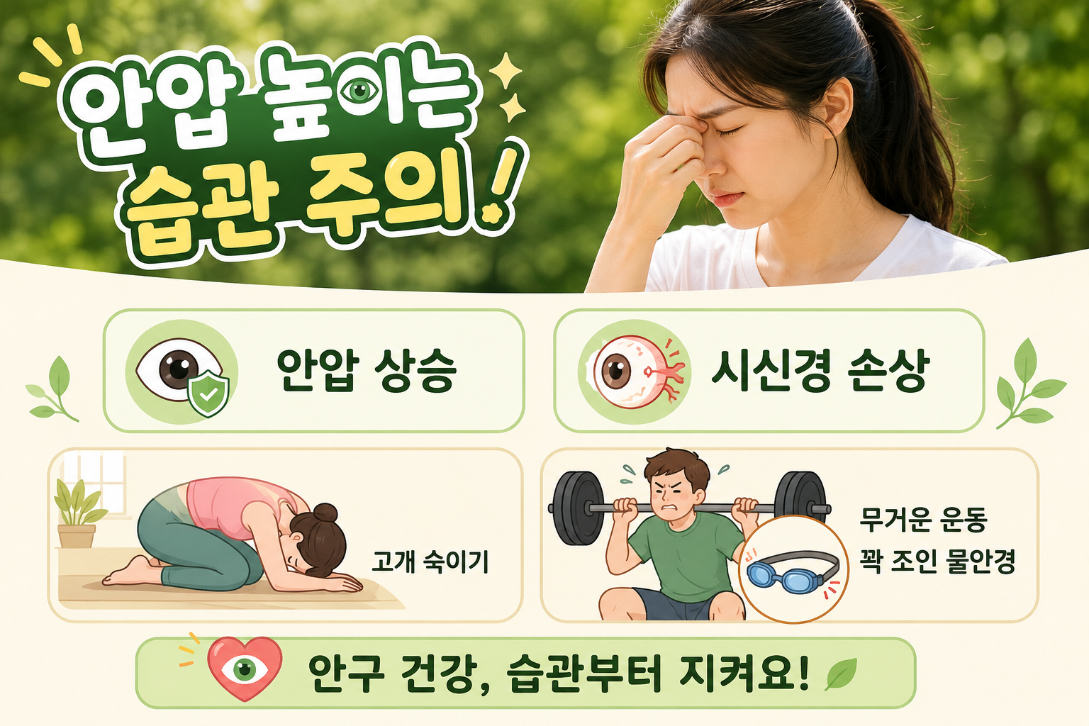 녹내장 위험 높이는 안압 상승 습관 3가지, 요가·중량 운동·물안경 주의