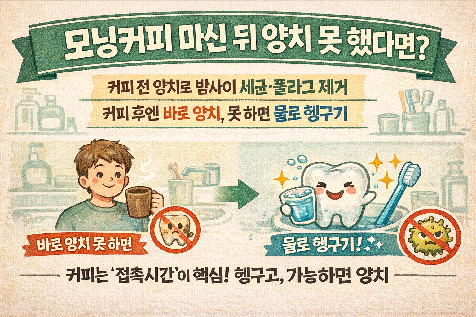 모닝커피 마신 뒤 양치 못 했다면? ‘물로 헹구기’부터…착색·충치 줄이는 습관