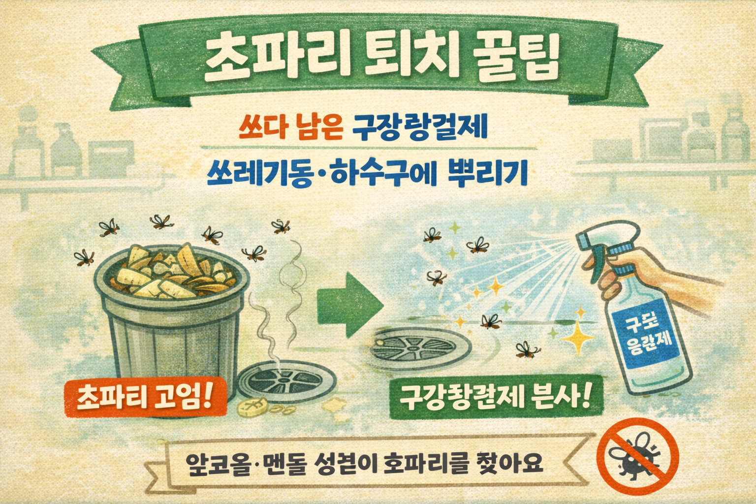 여름철 초파리 퇴치 꿀팁: 남은 구강청결제 알코올·멘톨로 쓰레기통·하수구 간단 해결