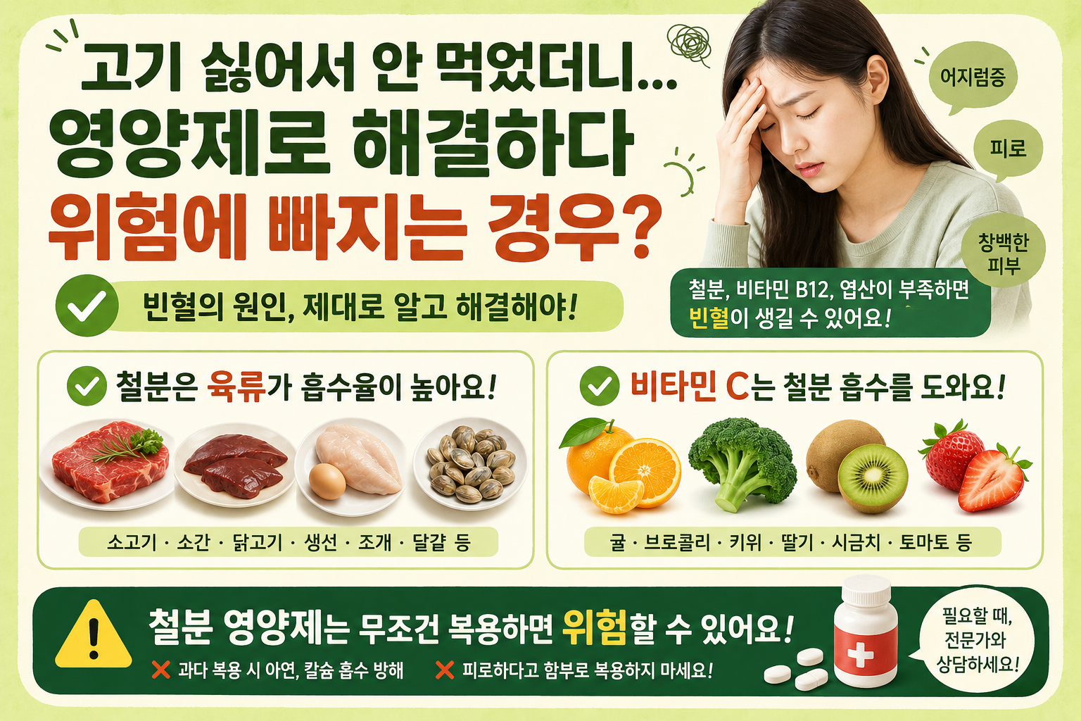 고기 안 먹었더니 빈혈? 철분 영양제 함부로 먹으면 더 위험한 이유