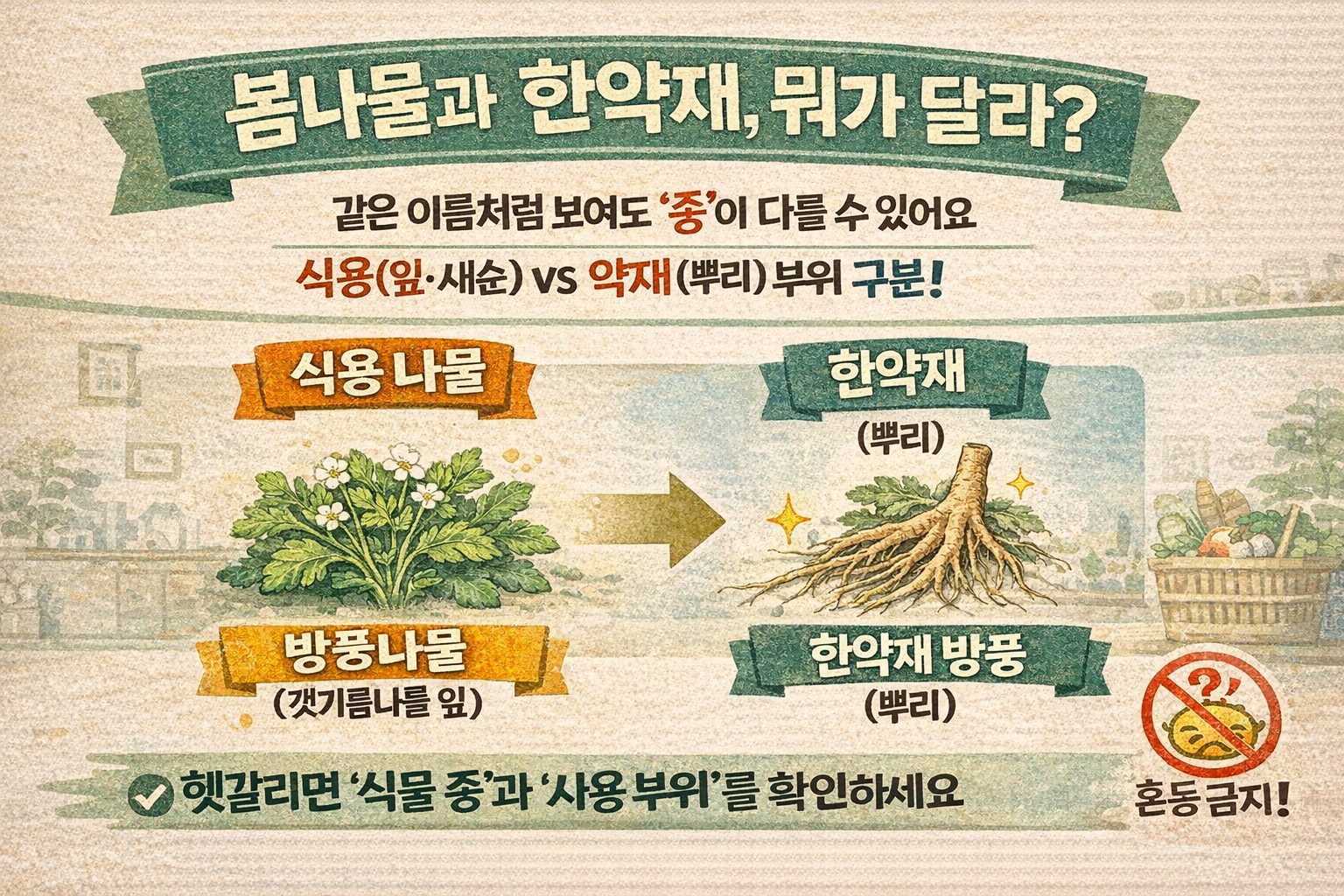 방풍나물=방풍 아니다! 봄나물 vs 한약재 헷갈림 끝내는 구분법(두릅·독활까지)
