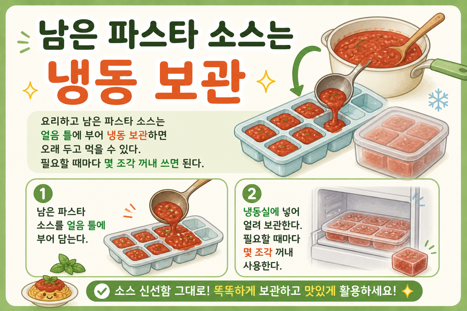 남은 파스타 소스 버리지 마세요! 얼음 틀에 얼려 오래 쓰는 냉동 보관법