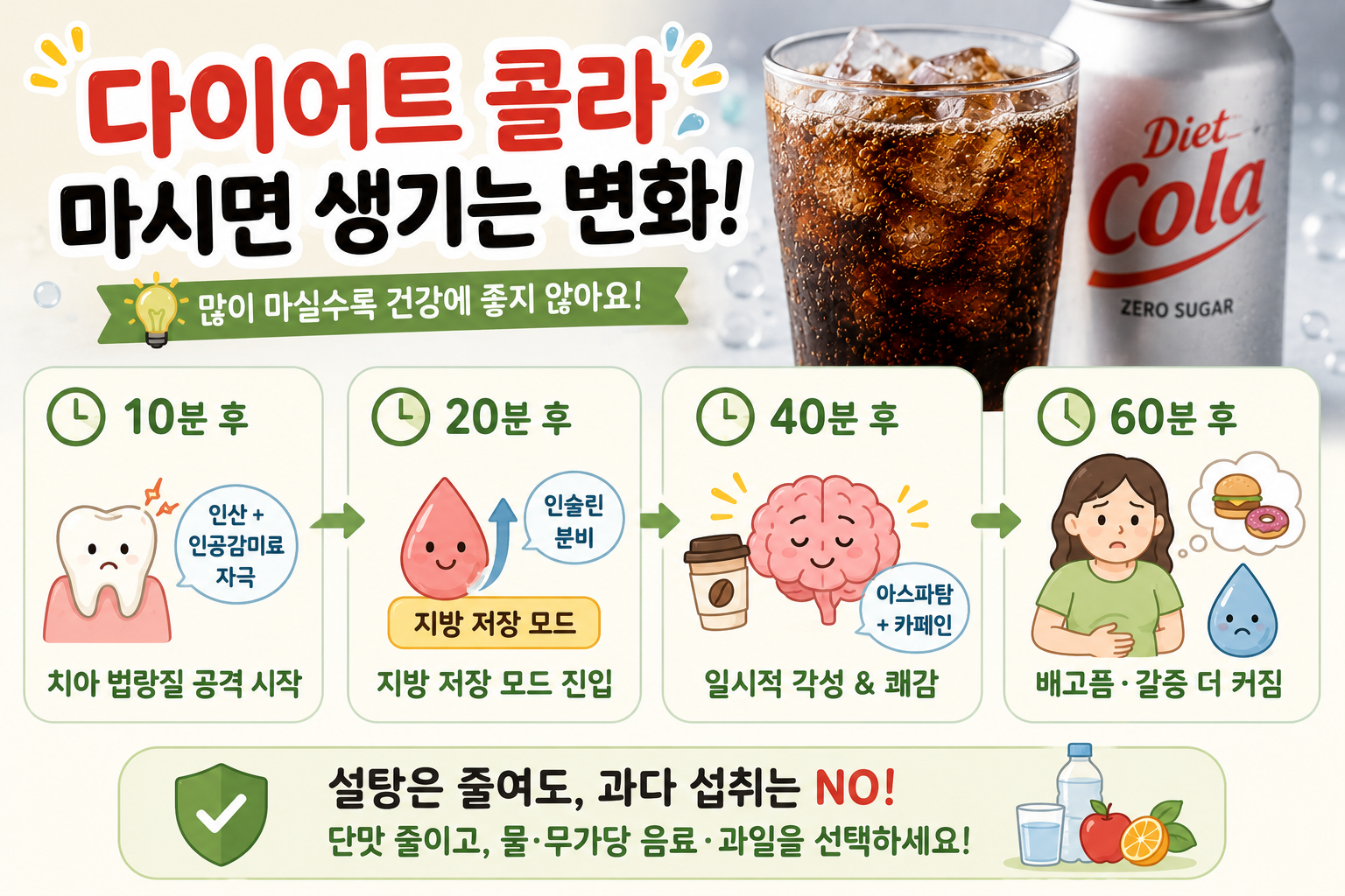 다이어트 콜라 한 캔 마시면? 60분간 몸의 변화, 사실일까