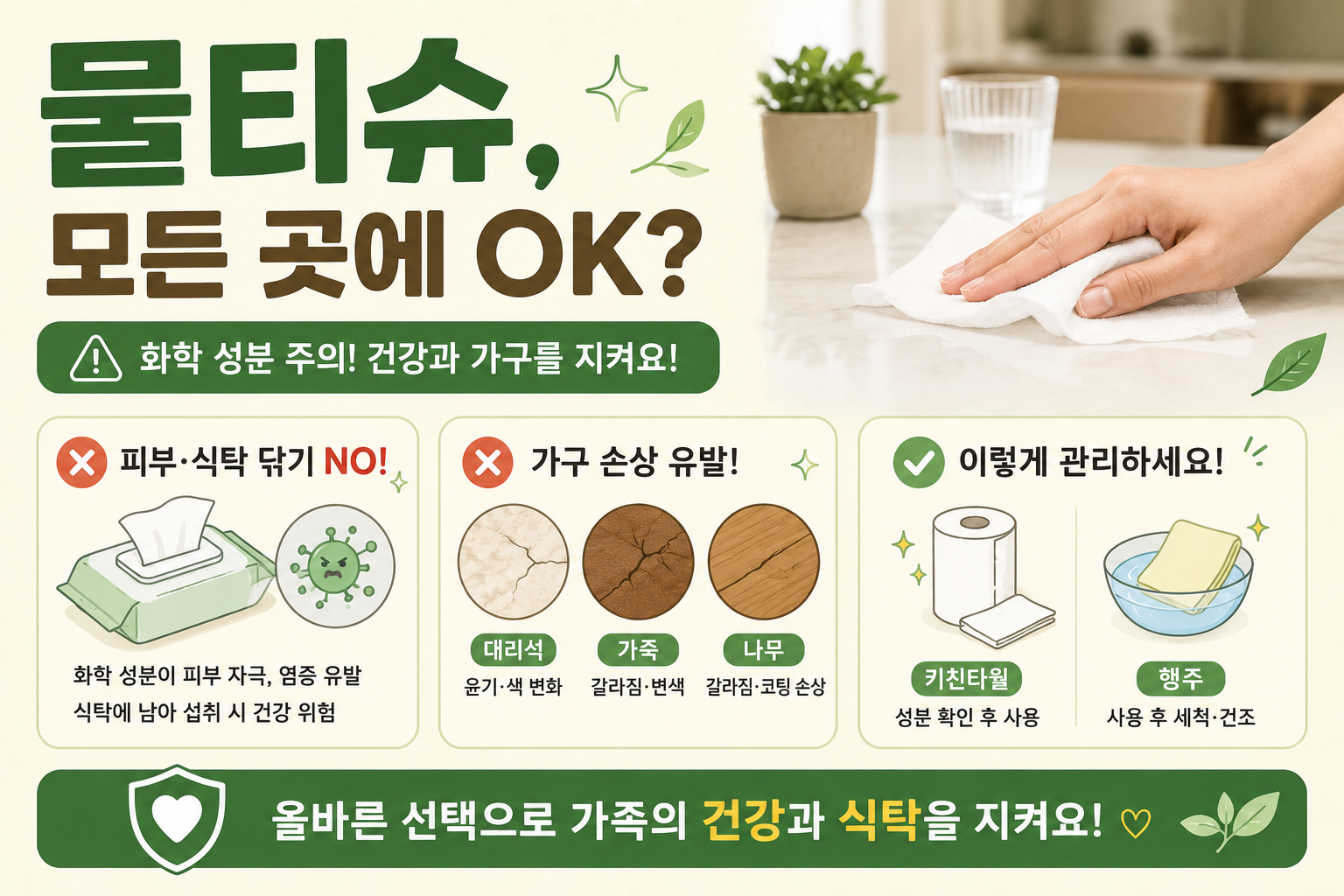 물티슈로 식탁 닦는 습관, 가족 건강 망치는 이유