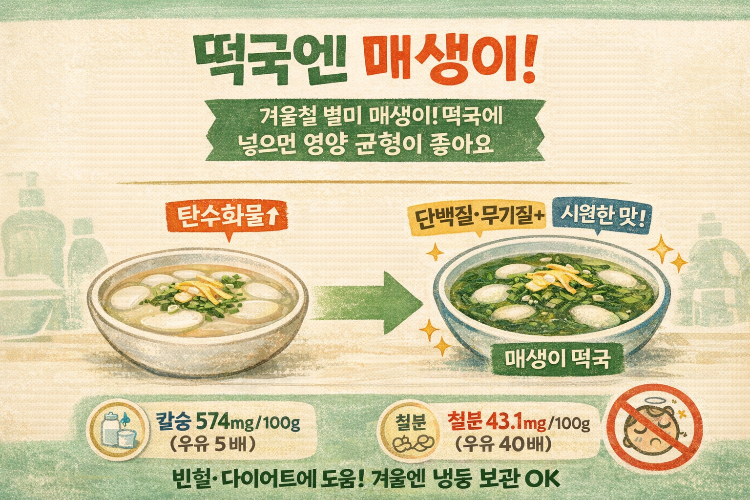 매생이 떡국 효능 총정리: 다이어트·빈혈에 좋은 이유와 냉동 보관법