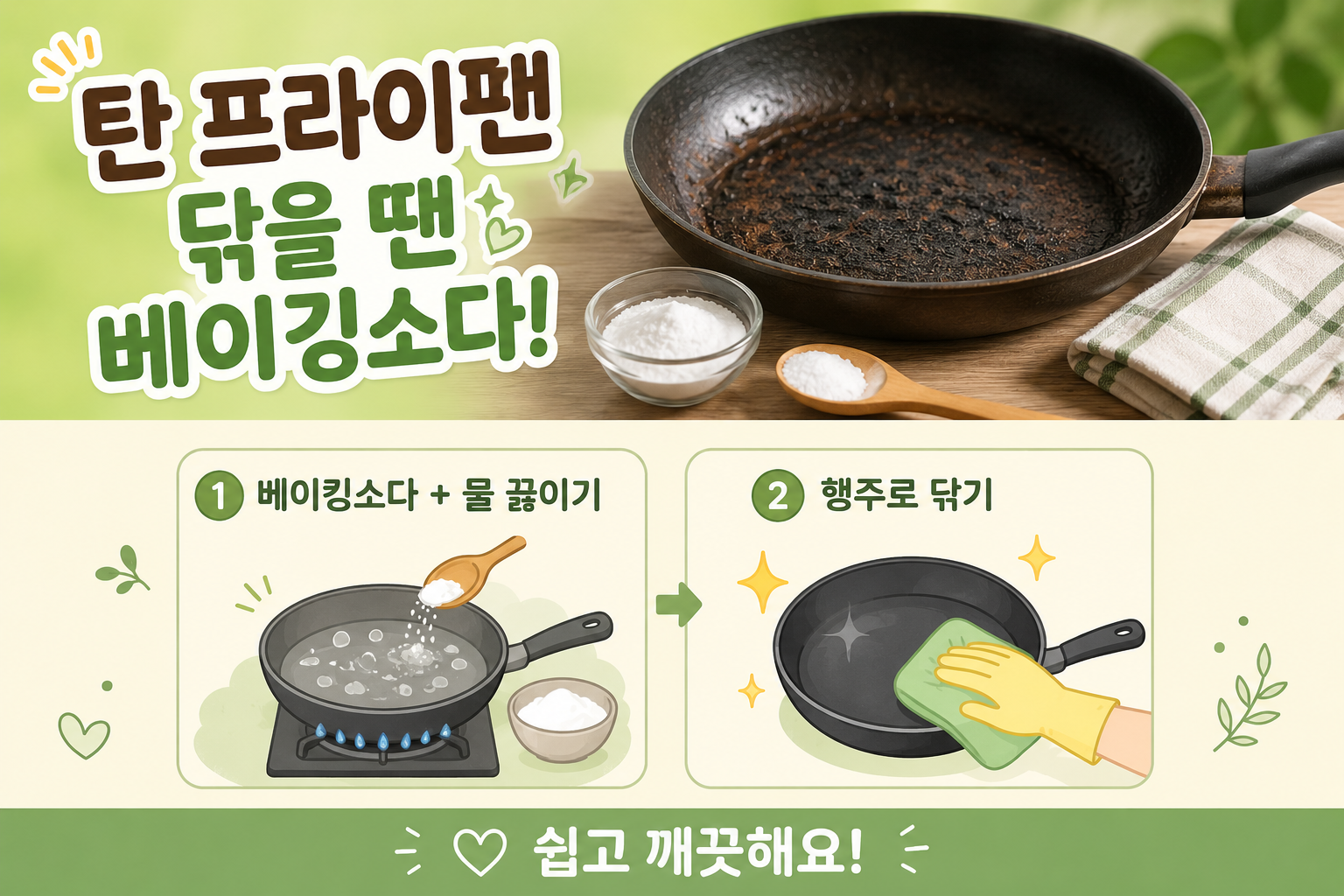 탄 프라이팬 박박 문지르지 마세요… 베이킹소다로 쉽게 닦는 법