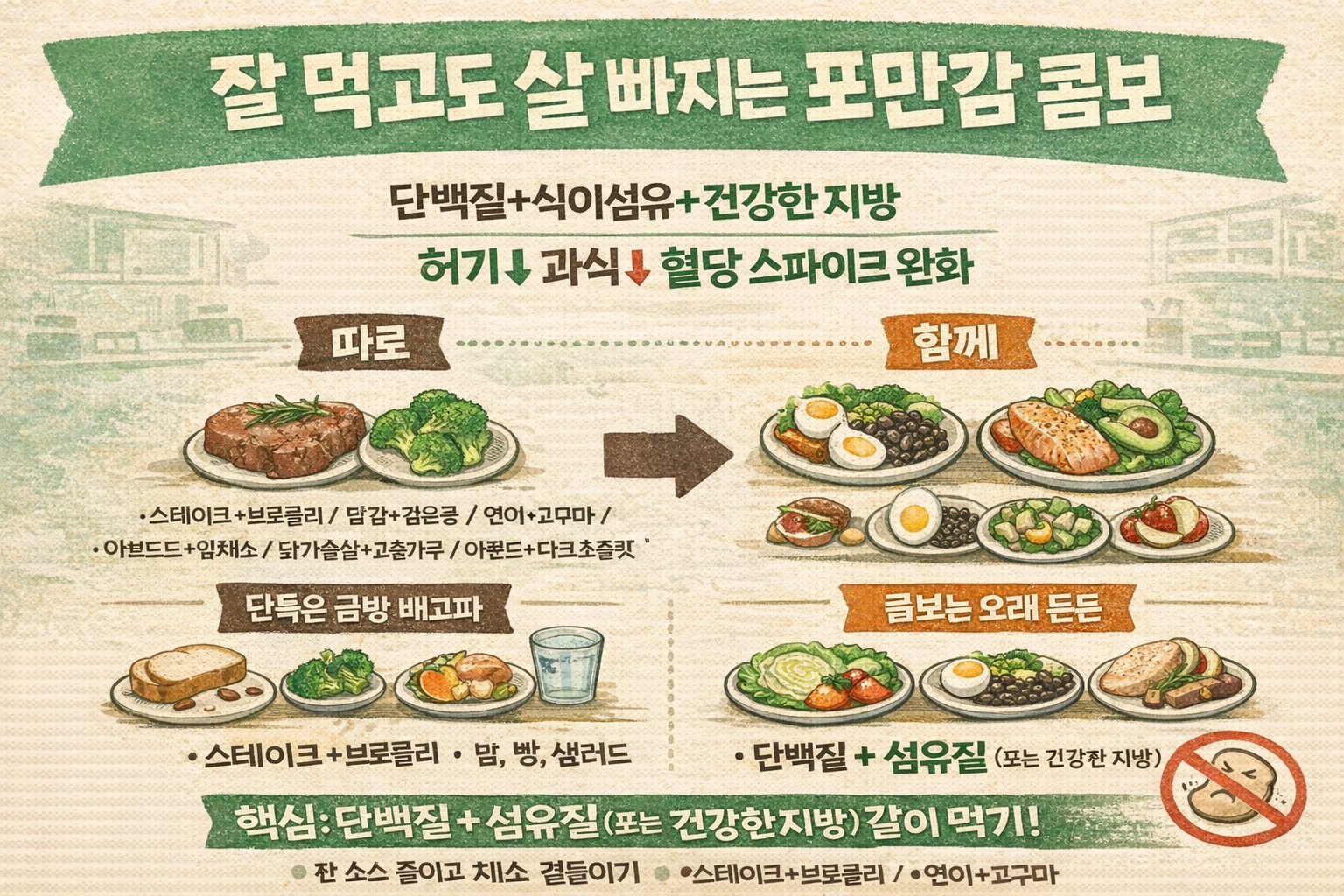 잘 먹는데 살 빠진다? 포만감 오래가는 ‘음식 조합 8가지’(스테이크+브로콜리부터)