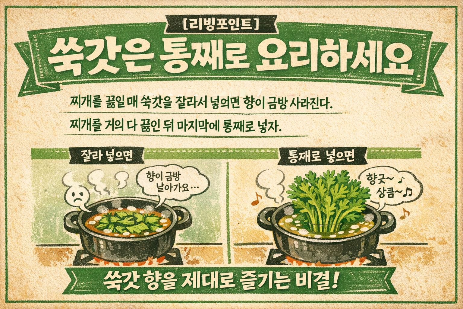 쑥갓, 찌개에 잘라 넣지 마세요 마지막에 통째로 넣어야 향이 살아납니다