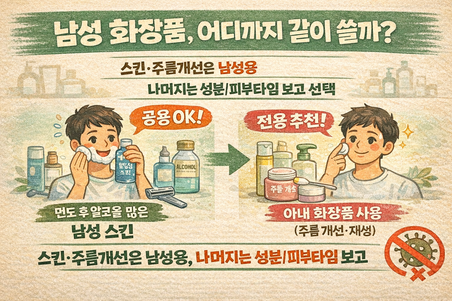 “아내 화장품 같이 바르면?” 남성 피부엔 ‘이 2가지’만 조심! 함께 써도 되는 제품 총정리
