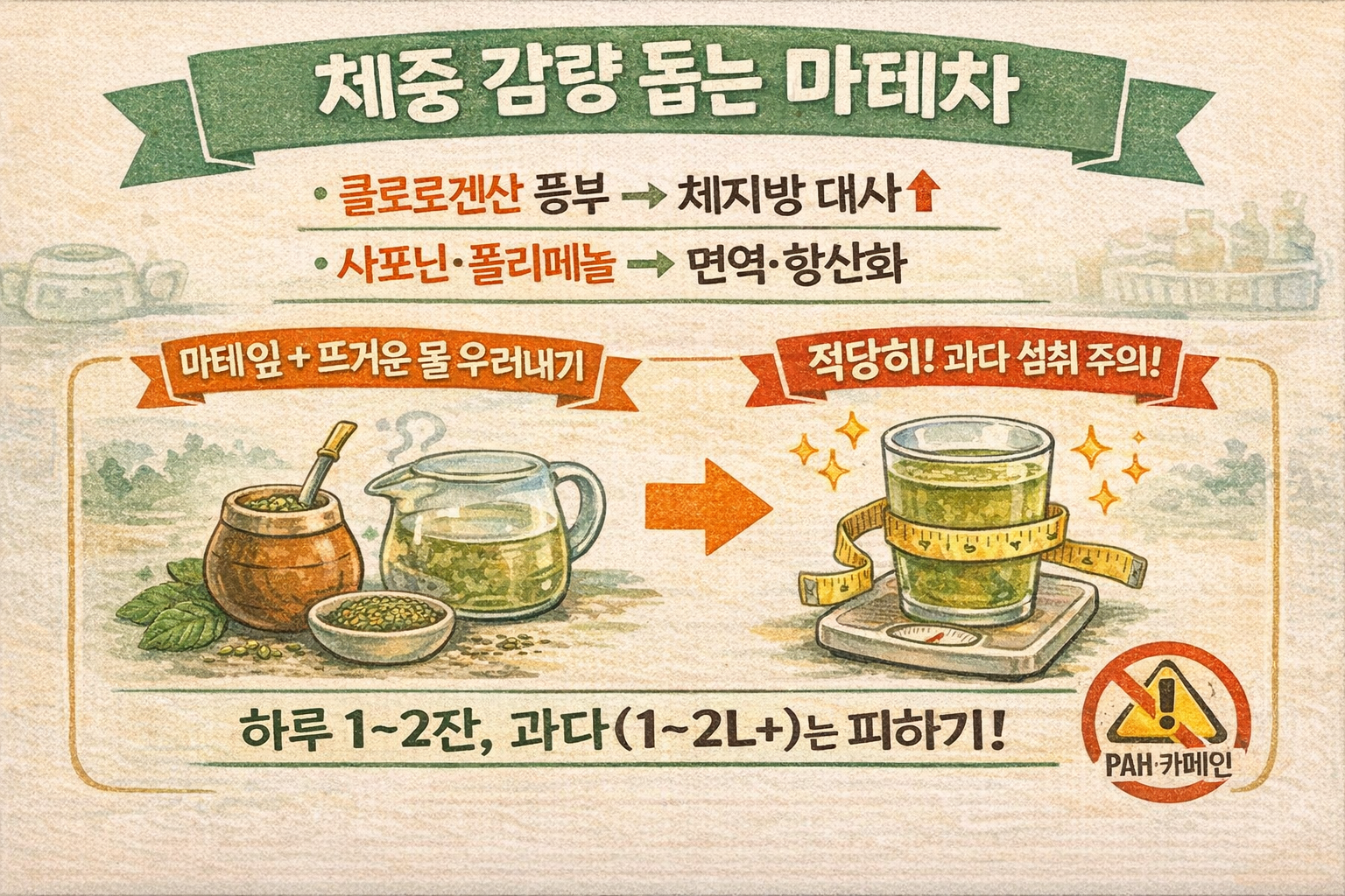 체중 감량에 도움? ‘마시는 샐러드’ 마테차 효능부터 부작용(PAH·카페인)까지