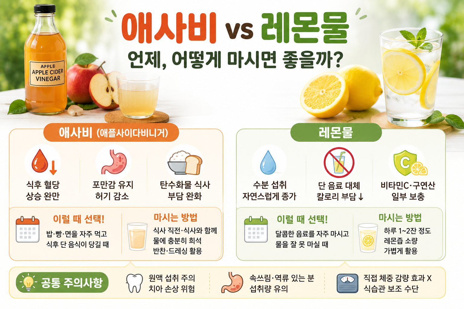 애사비 vs 레몬물, 다이어트에 더 좋은 건? 혈당·수분 선택법