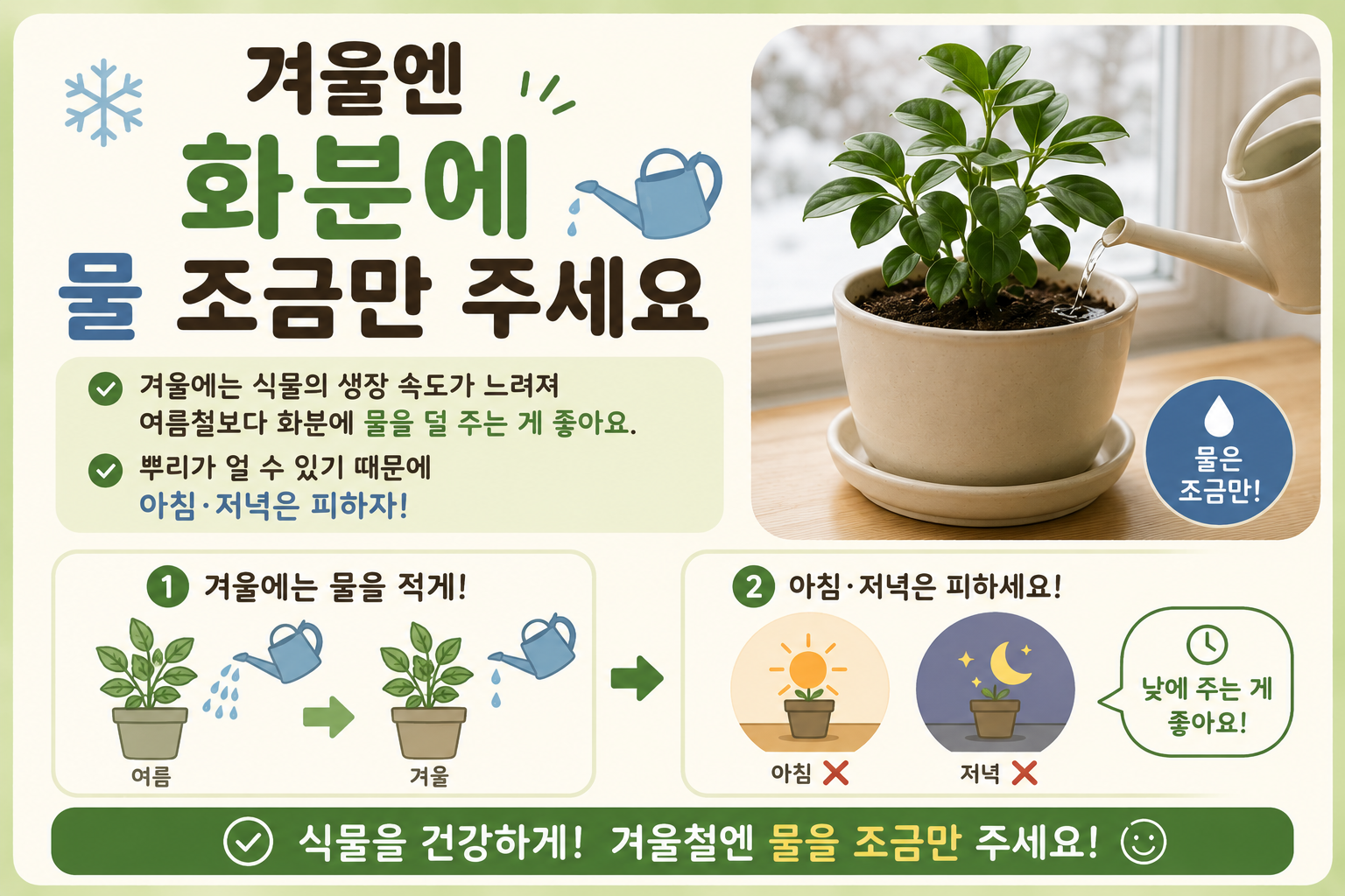 겨울 화분 물주기 방법, 물 조금만 줘야 뿌리 냉해 막습니다