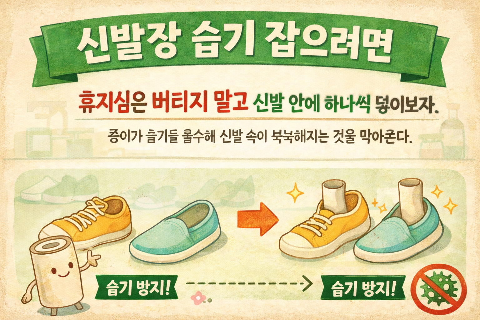 신발장 습기 잡으려면? 버리던 휴지심, 신발 안에 넣으면 눅눅함이 확 줄어요