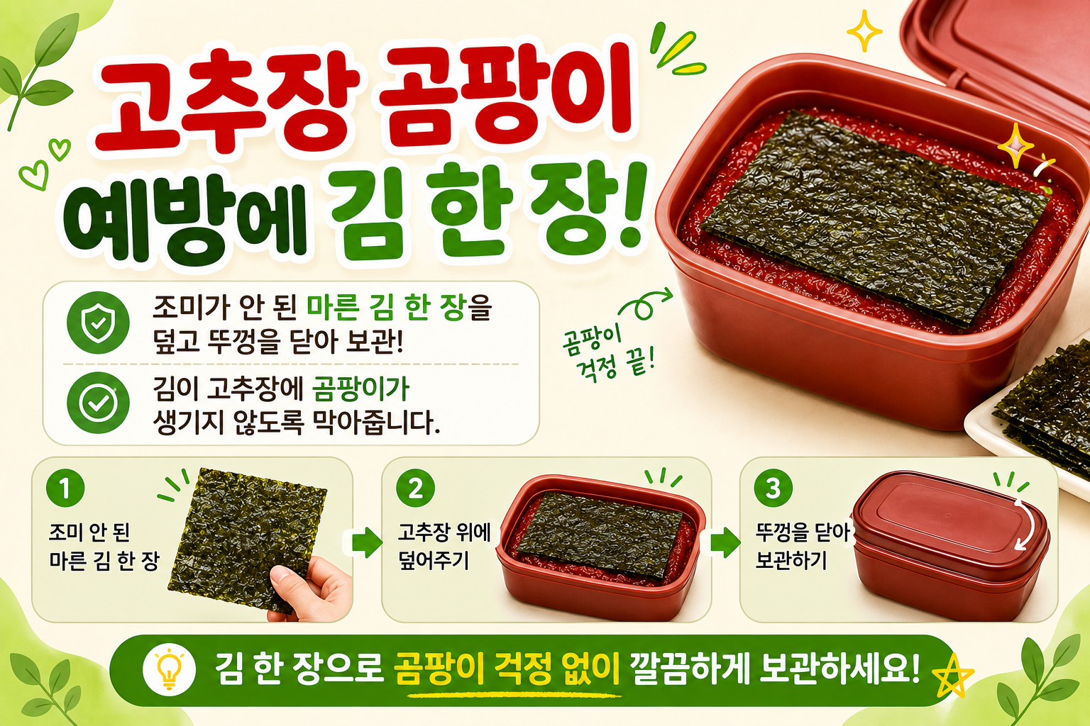 고추장 곰팡이 걱정 끝, 마른 김 한 장으로 오래 보관하는 법