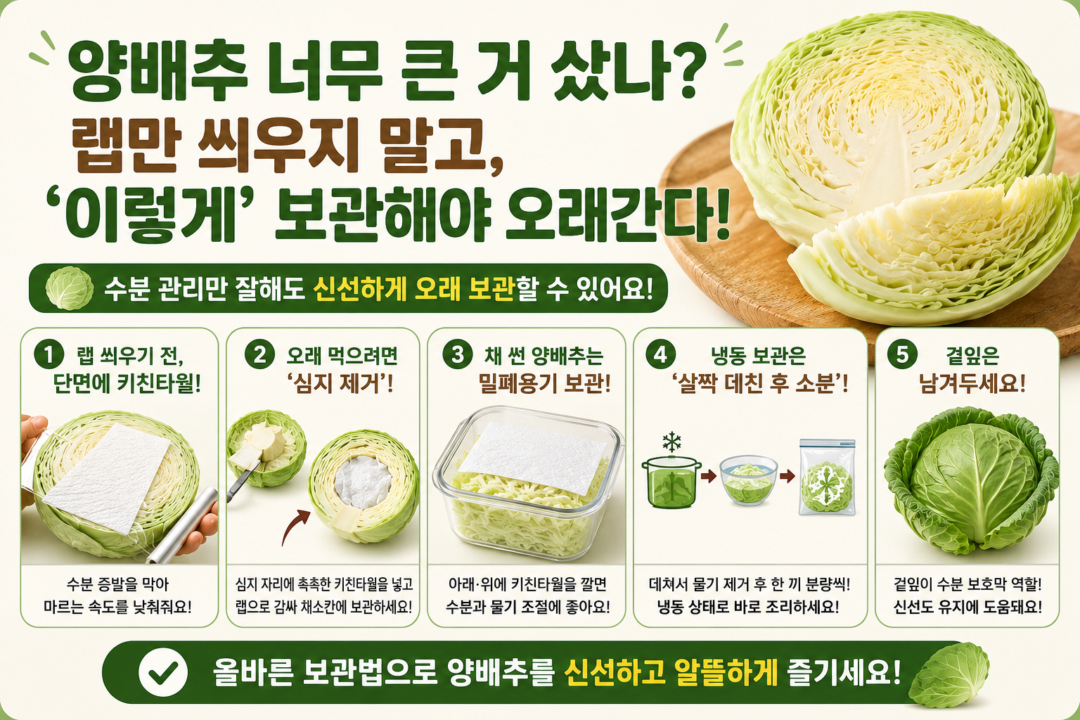 양배추 랩만 씌우지 마세요, 심지 제거하면 더 오래가는 보관법