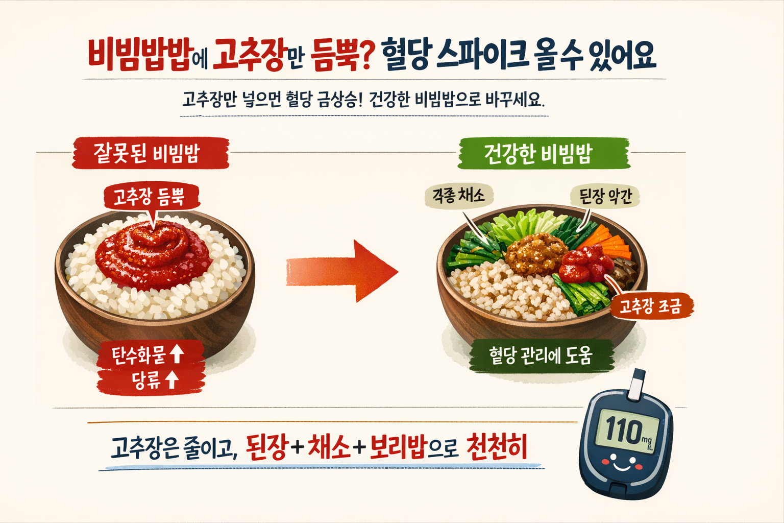 비빔밥 혈당 스파이크 막으려면? 고추장 줄이고 된장·보리밥 먹는 이유