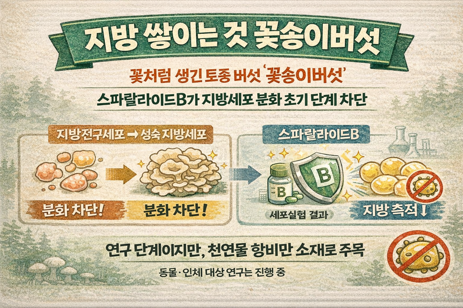 꽃송이버섯에 ‘지방세포 형성 차단’ 성분 있었다… 스파랄라이드B가 중성지방 줄이는 원리