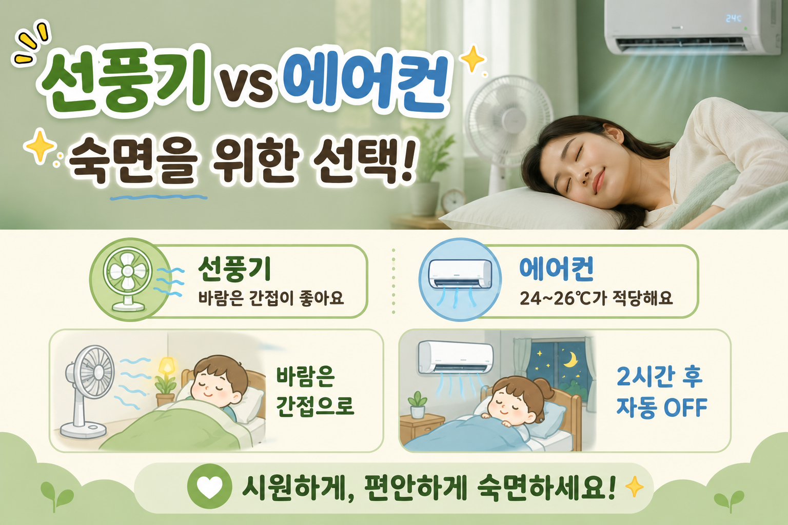 선풍기 틀고 자면 감기 걸릴까? 에어컨 24~26도 숙면 사용법