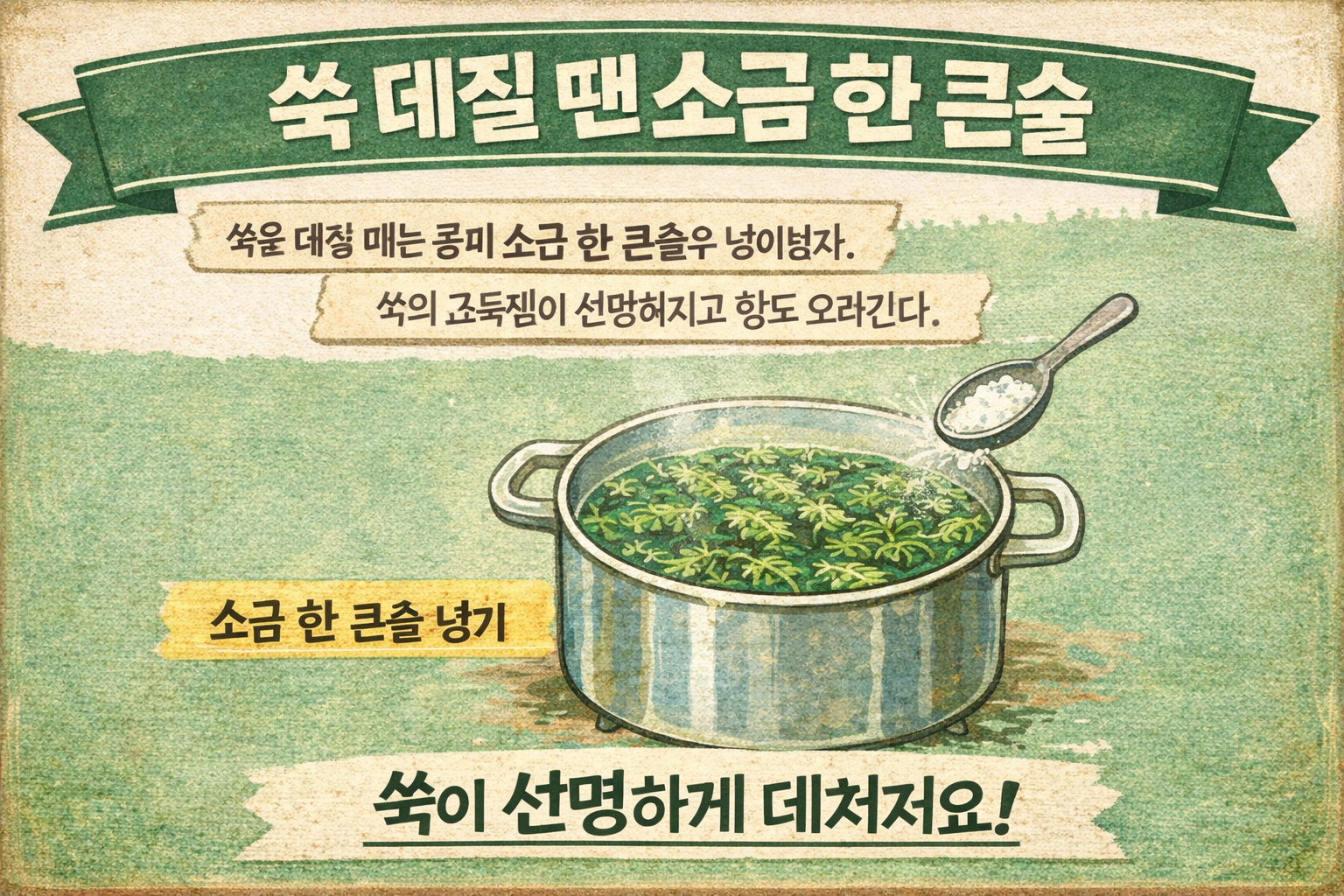쑥 데칠 때 소금 한 큰술, 초록빛 살리고 향까지 지키는 손질법