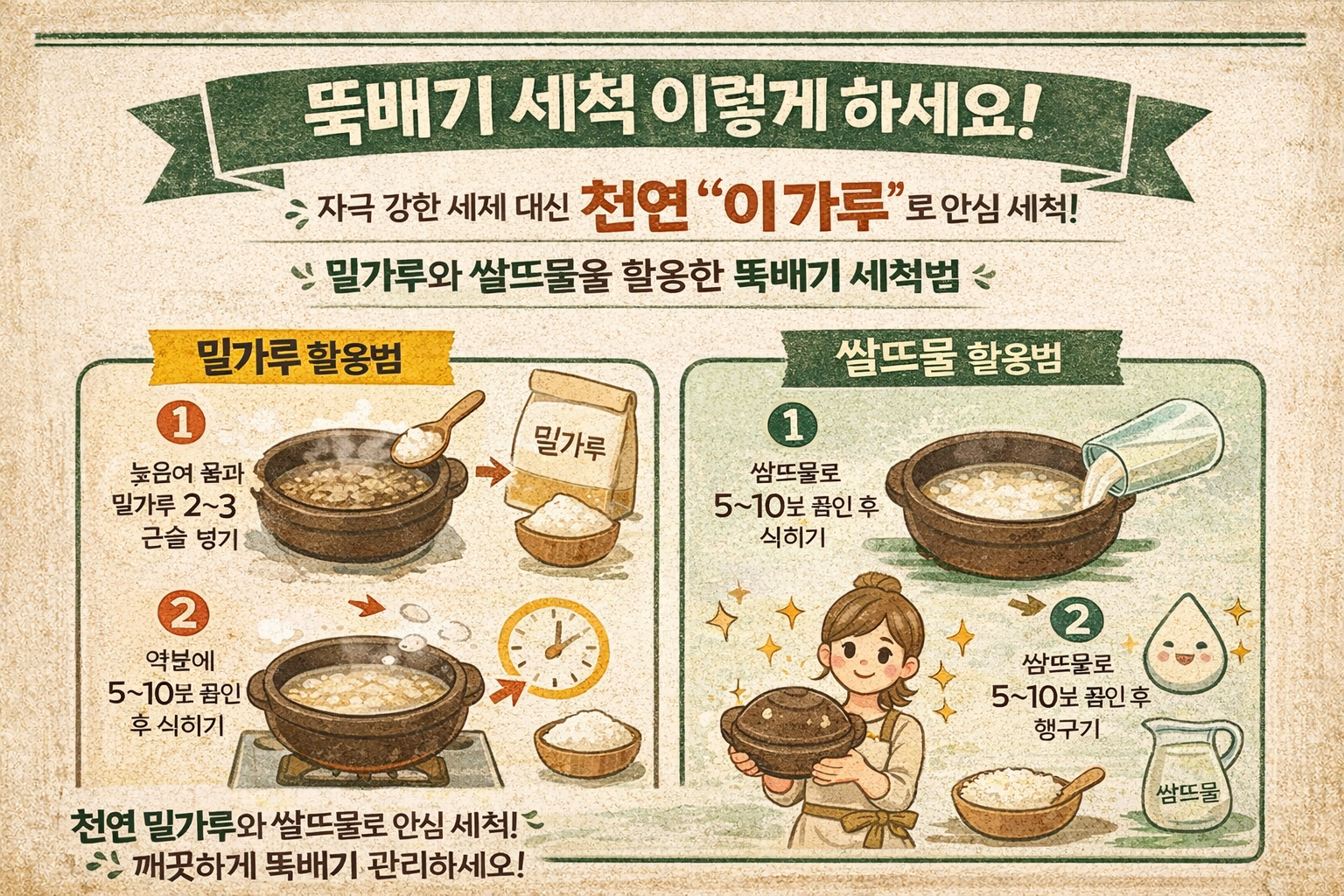 뚝배기 세척 잘못하면 세제 남는다? 밀가루로 해결하는 관리법