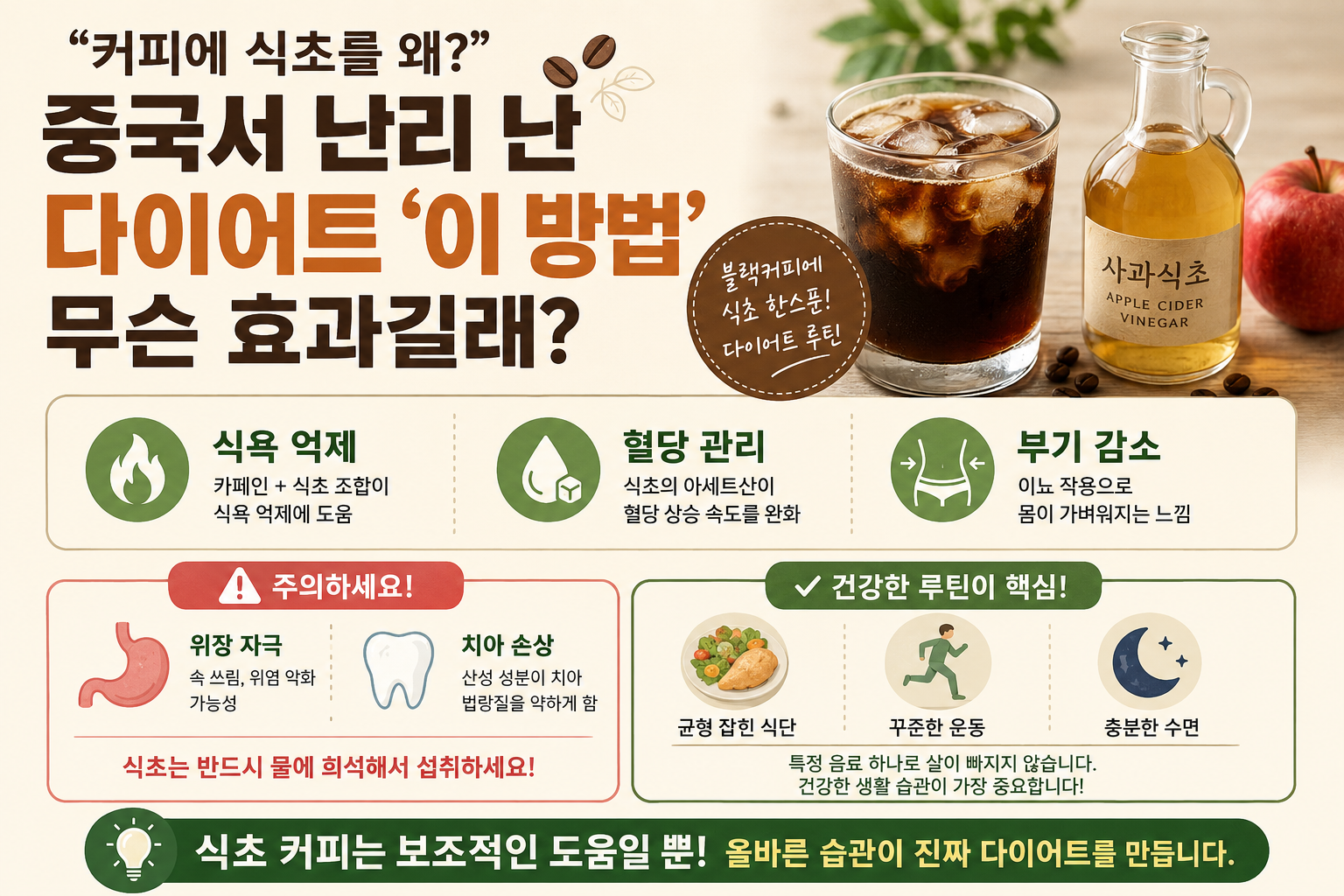 식초 커피 다이어트 정말 살 빠질까? 공복에 마시면 위험한 이유