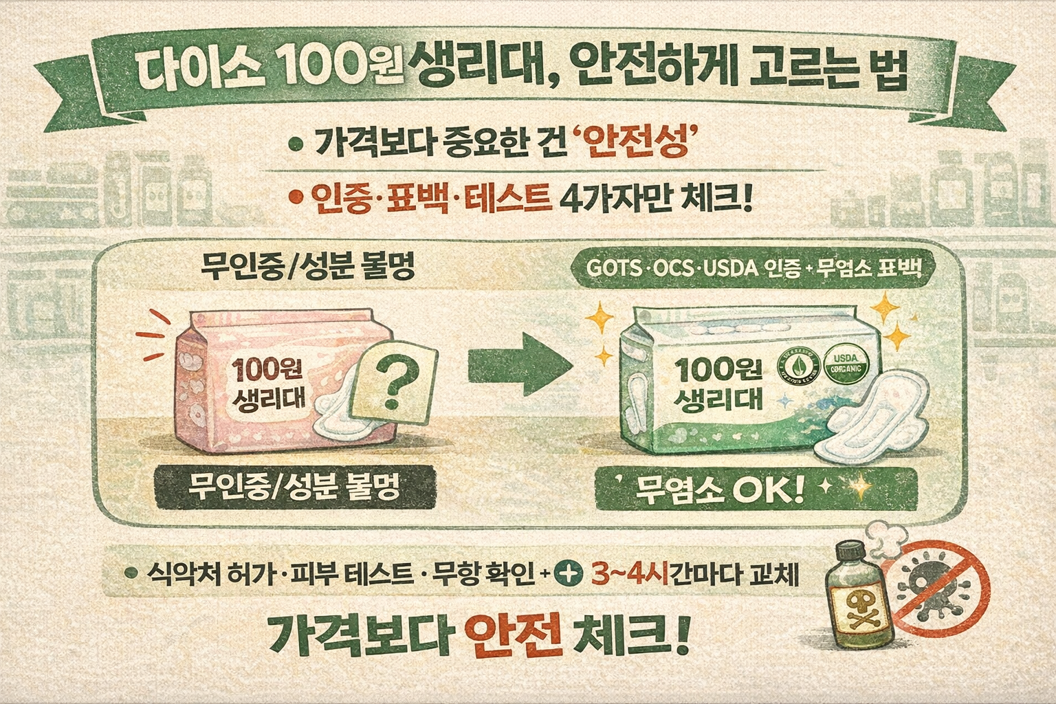 다이소 ‘개당 100원’ 생리대 5월 나온다… 안전성 제대로 보는 6가지 체크리스트