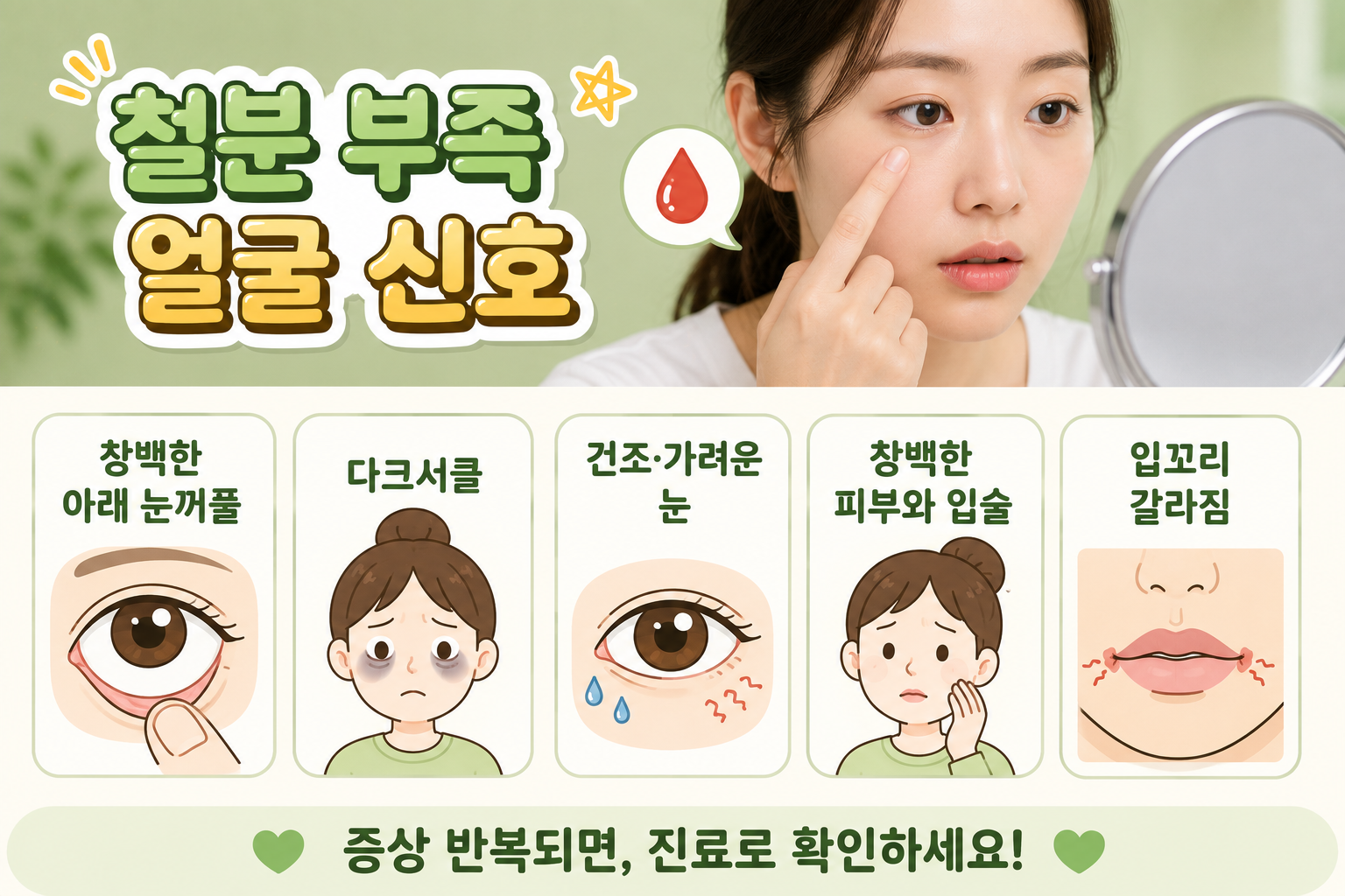 눈 밑이 어둡고 입술이 창백하다면? 철분 부족이 보내는 얼굴 신호 5가지