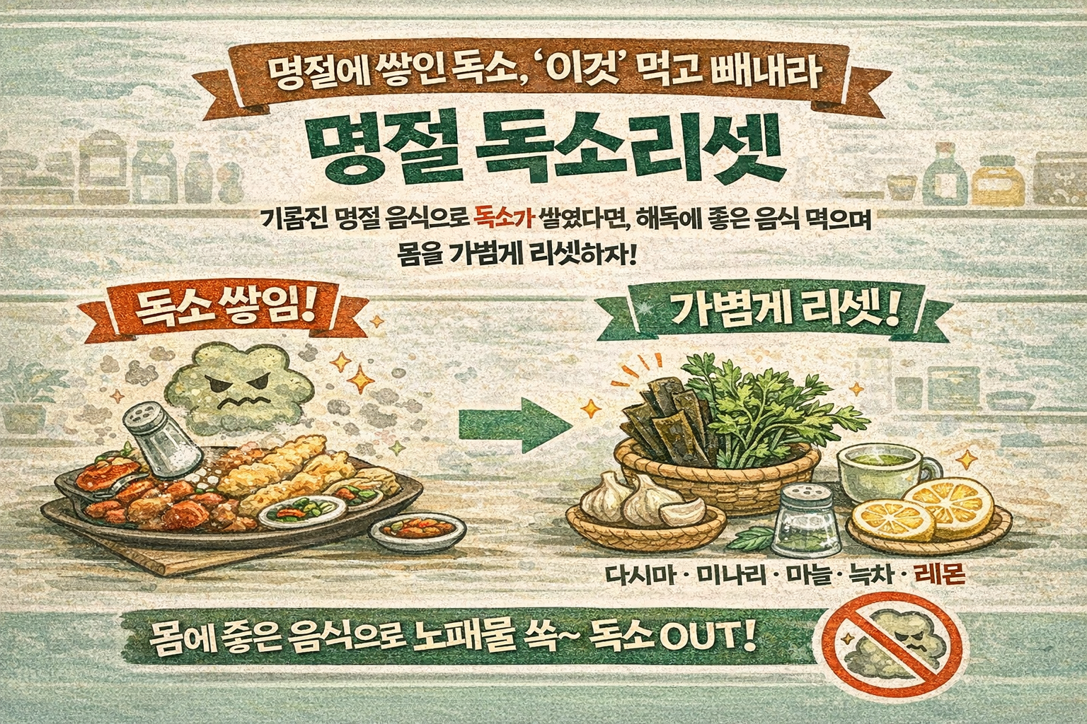 명절에 쌓인 독소 빼는 음식 1순위: 다시마(해조류) + 미나리·녹차·레몬