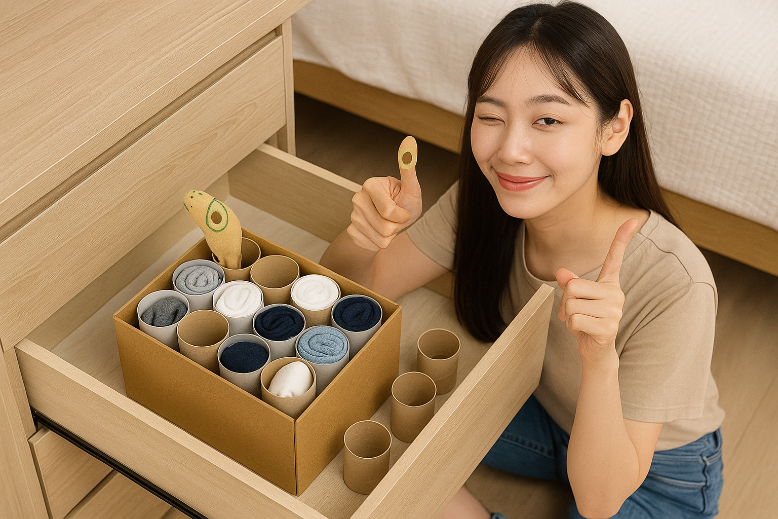 다 쓴 휴지심 하나로 끝내는 양말 정리: 짝 분실 제로 수납 팁
