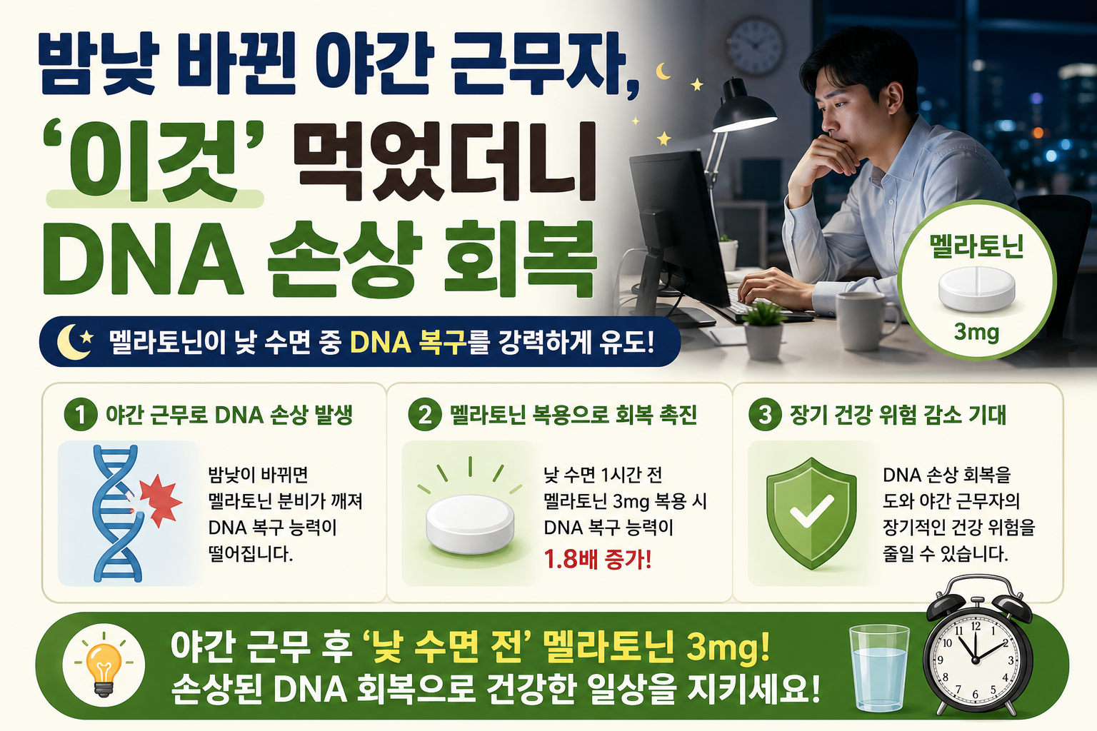 야간 근무자 주목! 멜라토닌이 DNA 손상 회복 돕는다는 연구 결과
