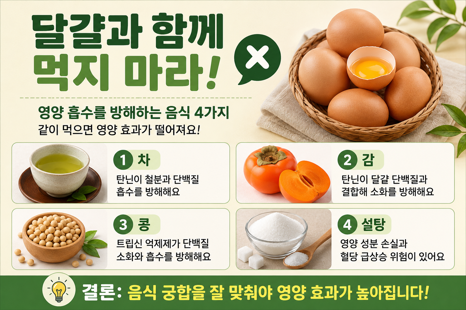 달걀과 같이 먹으면 영양 흡수 막는 음식 4가지