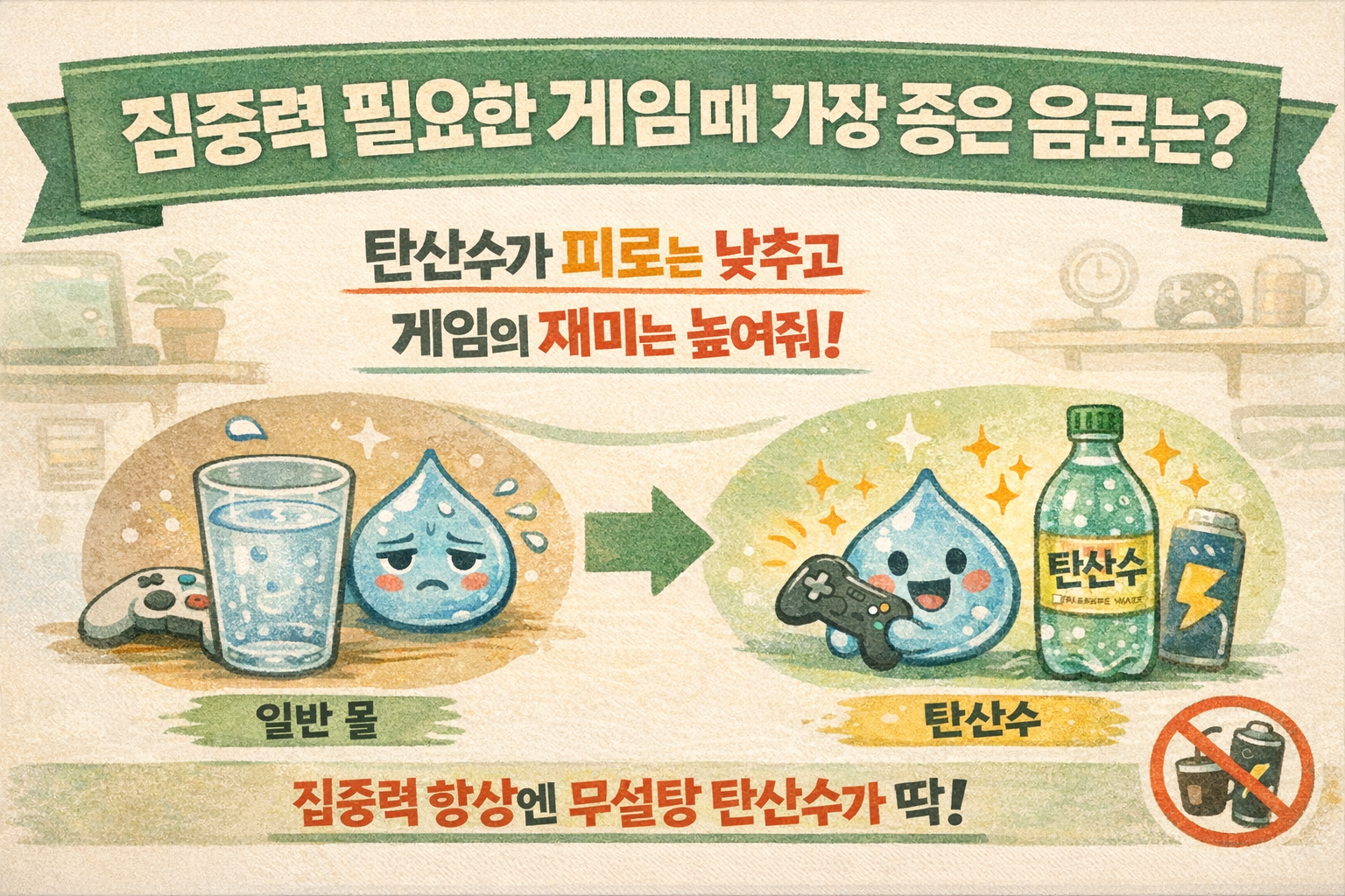 게임 집중력 높이는 음료, 물보다 탄산수가 좋은 이유
