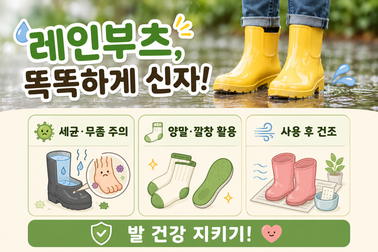 장마철 레인부츠 잘못 신으면 무좀 생긴다? 발 건강 지키는 착용법