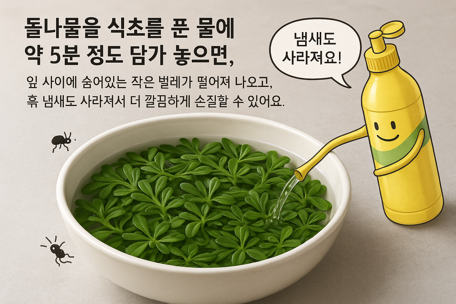 돌나물, 식초물에 담가야 제대로 씻깁니다