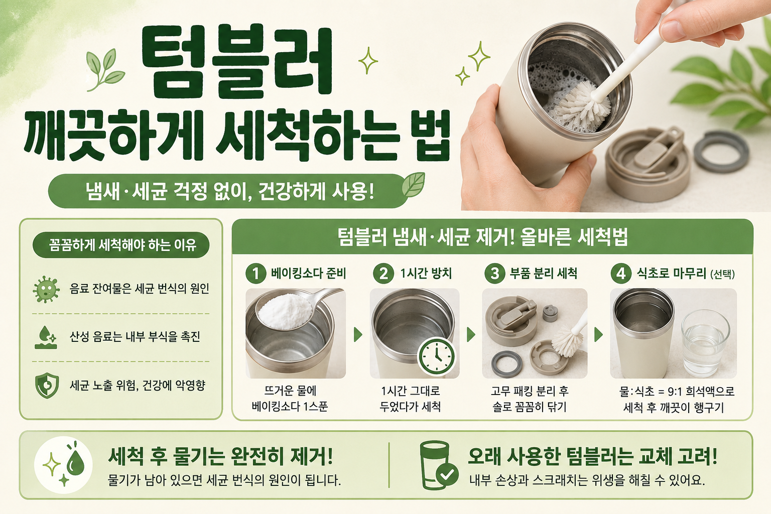 텀블러 냄새 제거법, 세균 번식 막는 베이킹소다 세척 꿀팁