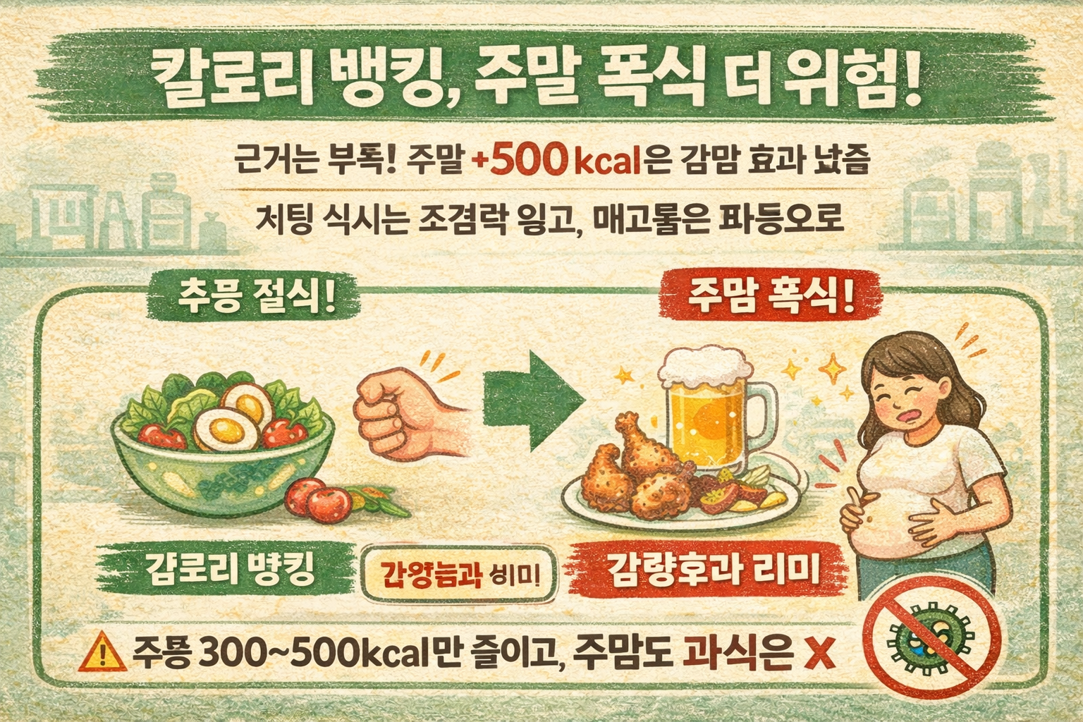 평일 꾹 참고 주말 몰아먹기(칼로리 뱅킹) 왜 살이 안 빠질까…과식 막는 3가지 원칙