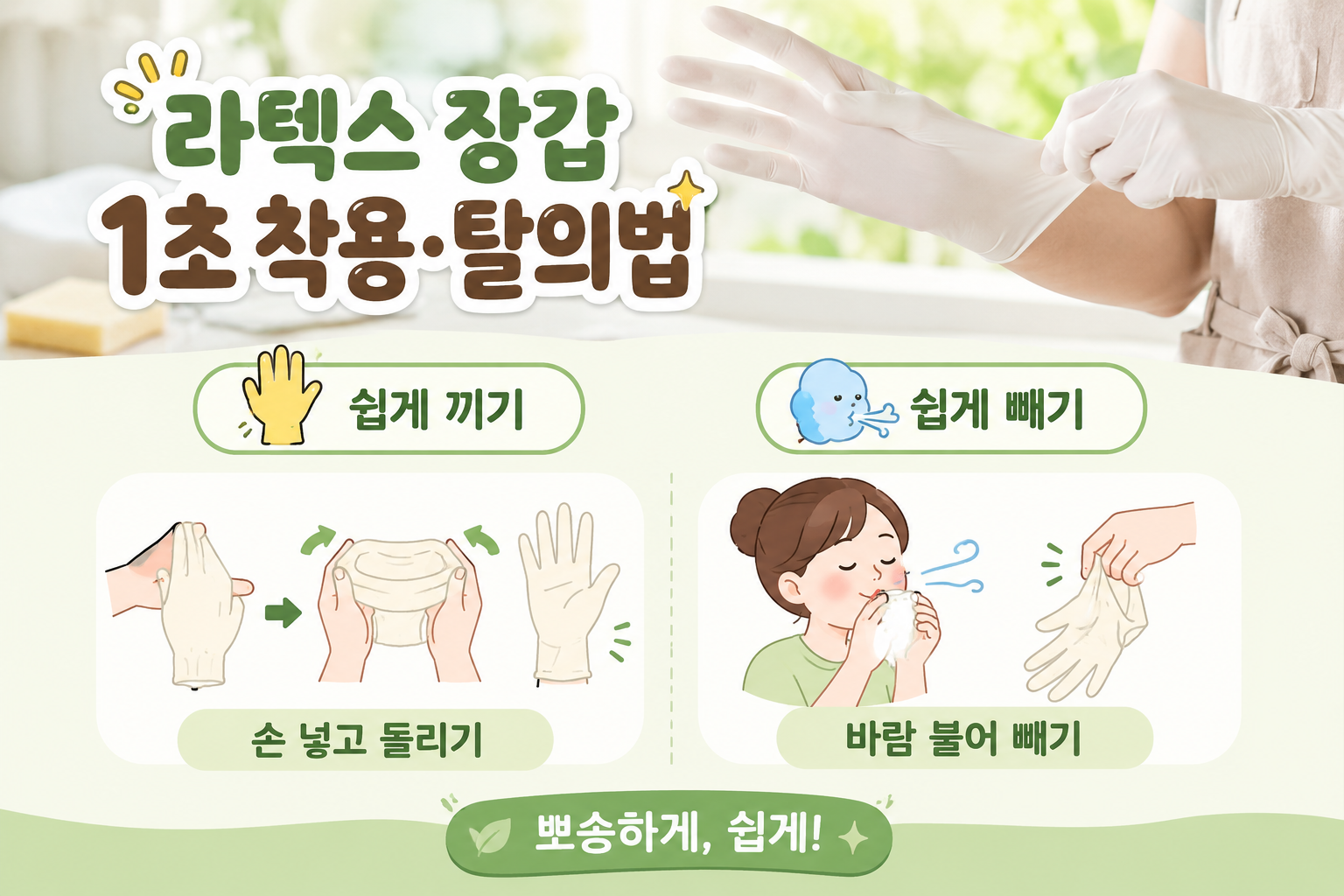 땀 차서 안 빠지는 라텍스 장갑, 1초 만에 끼고 벗는 법
