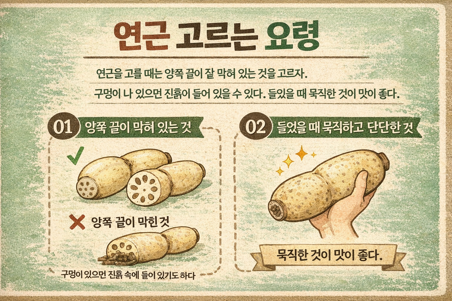 연근 고르는 법, 양쪽 끝 막히고 묵직한 것만 집으세요! 맛있는 연근 고르는 핵심