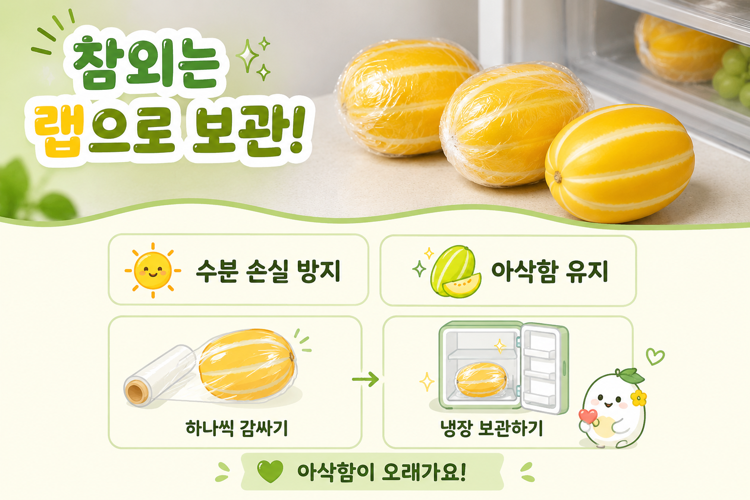 참외 그냥 냉장고에 넣지 마세요 랩으로 감싸야 아삭함이 오래갑니다